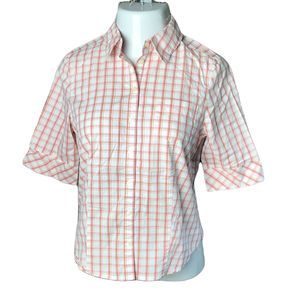 Attention Button Up Collared Shirt ~ Sz 10 ~ Pink, Orange, White ~ Plaid